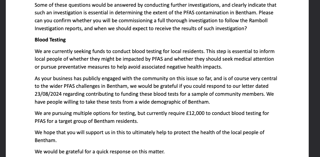 Screen shot of letter to Angus Fire Derbs.co.uk 6/11/2024